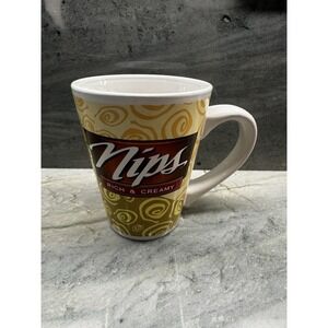 Vintage Nestle Candy Nips Rich & Creamy Coffee Mug Ceramic Yellow Swirl Design